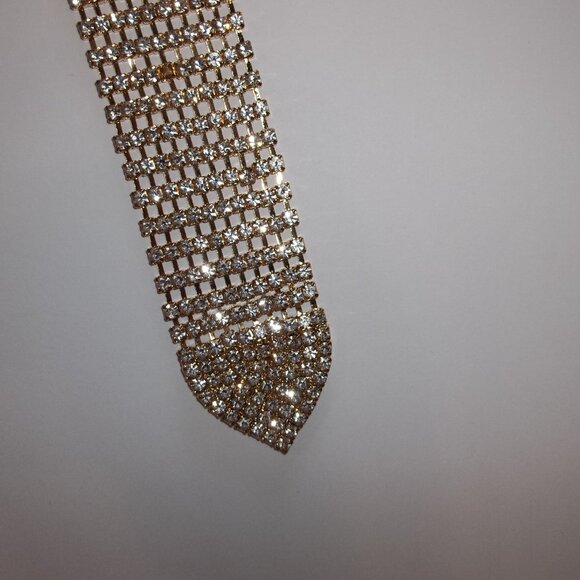 Belt Adjustable Sparkly White Faux Diamond Rhinestones and Gold Woman Girl E23